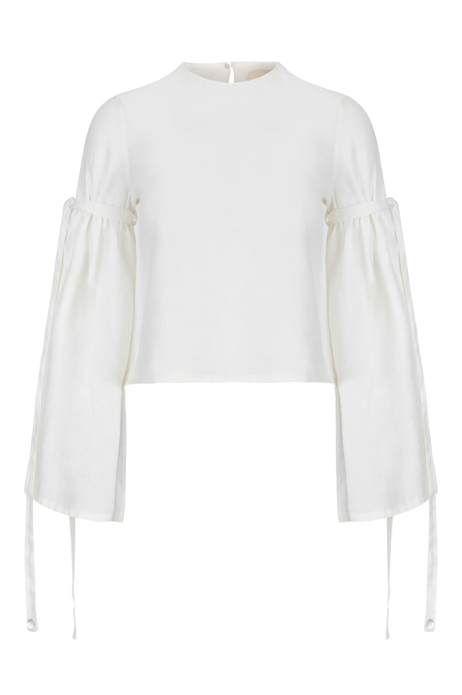 Ekru keten crop bluz | yazlık bluz | Dor Raw Luxury
