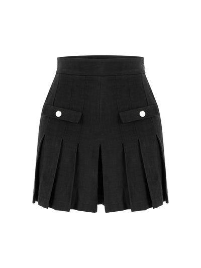 Voices Keten Şort Etek - Siyah