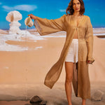 Deep Water Keten Kimono Elbise - Kum Rengi ürün detayı 2 | Dor Raw Luxury