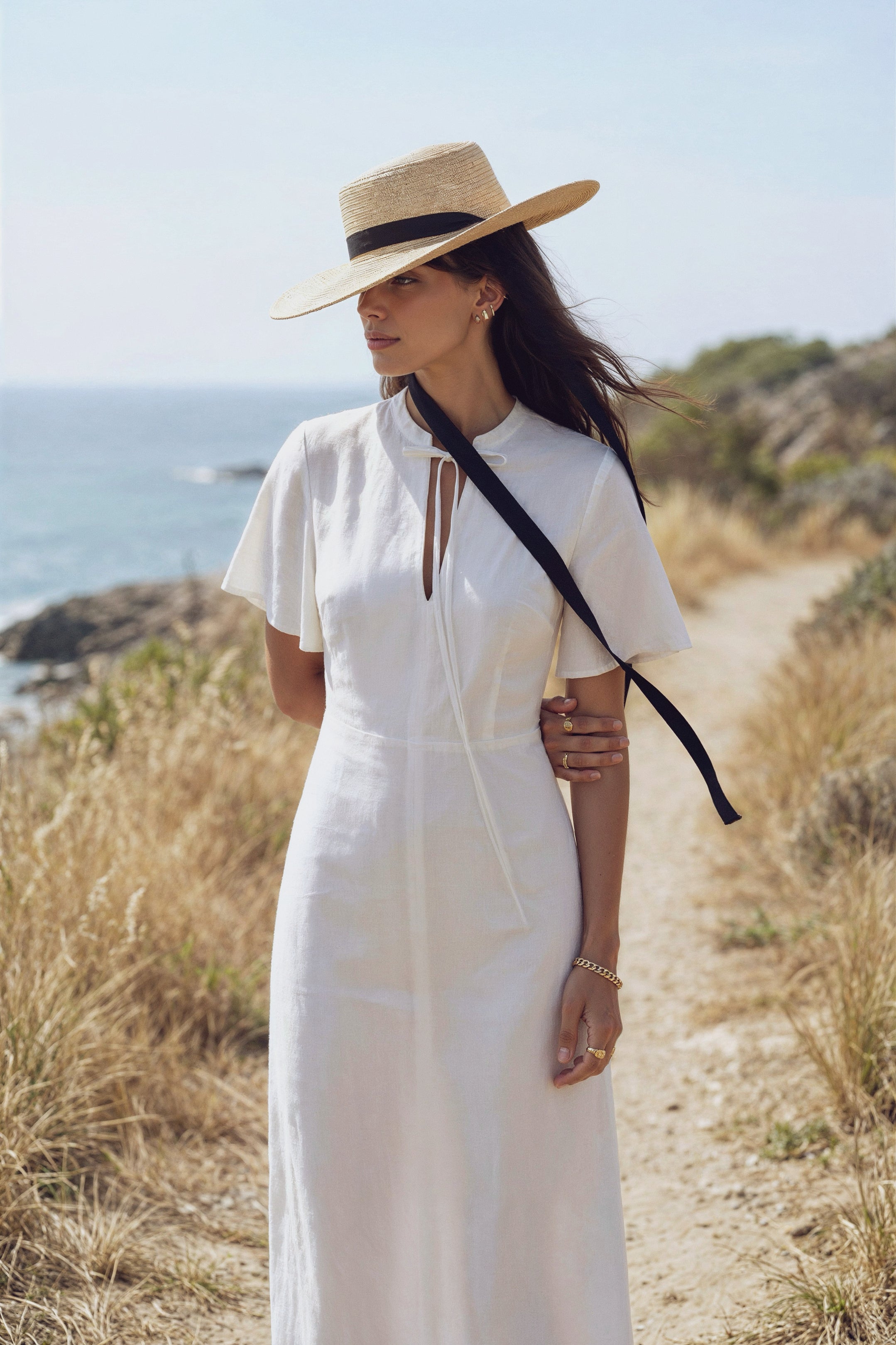 Unhurried Keten Elbise - Beyaz 