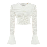 Ekru keten crop bluz | yazlık bluz | Dor Raw Luxury